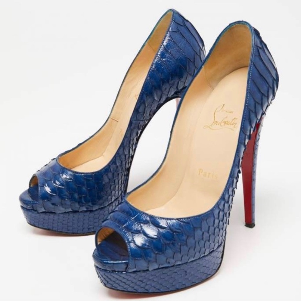 Christian Louboutin Blue Python Leather Lady Peep
Platform Pumps